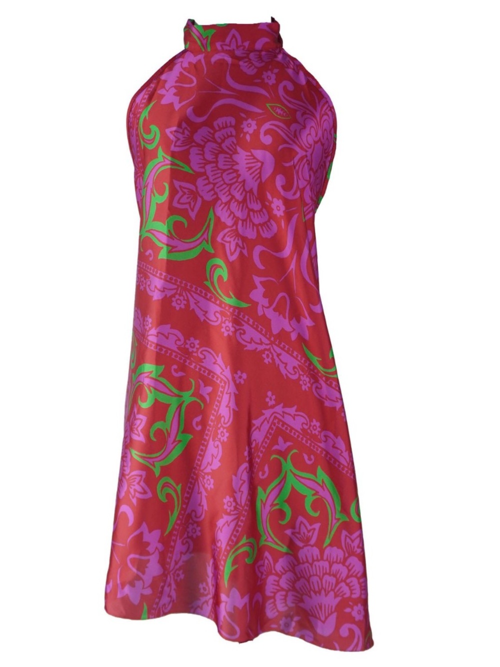 Pinko Fuchsia Pink Halter Midi Dress with Green Paisley Print